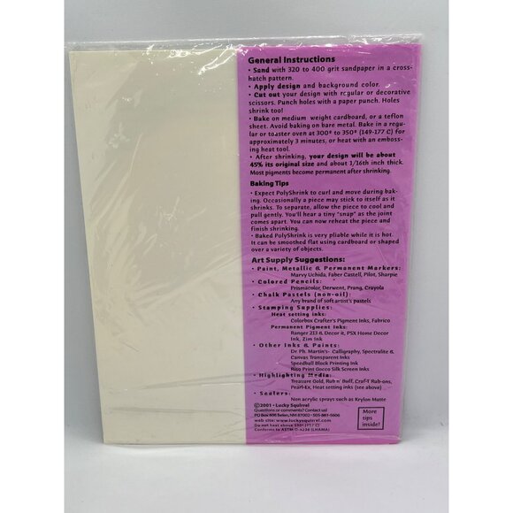 Polyshrink Artists Grade Shrink Plastic Canvas White 5 Sheets 8" X 10.5" 10 Mil - Picture 3 of 3